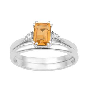 7x5MM Emerald Cut Citrine 925 Sterling Silver Three Stone Dual Band Ring Sz.7